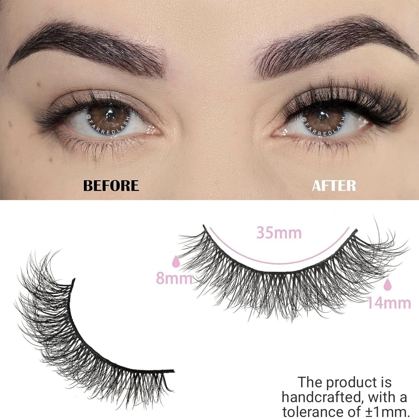 FARRED Pestañas F1, estilo esponjoso ojo de gato, 8–14 mm para un aspecto suave.