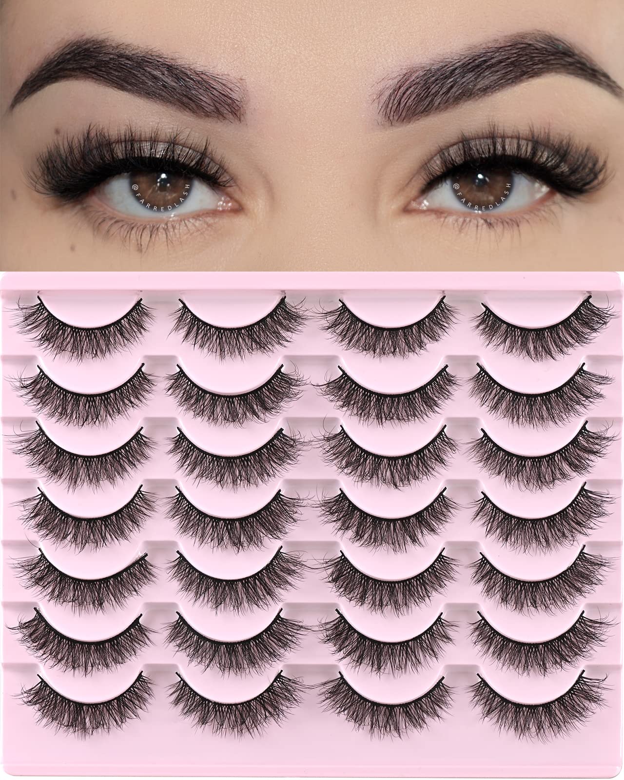 FARRED Pestañas naturales F1, conjunto de 14 pares, mirada suave y definida para uso diario.