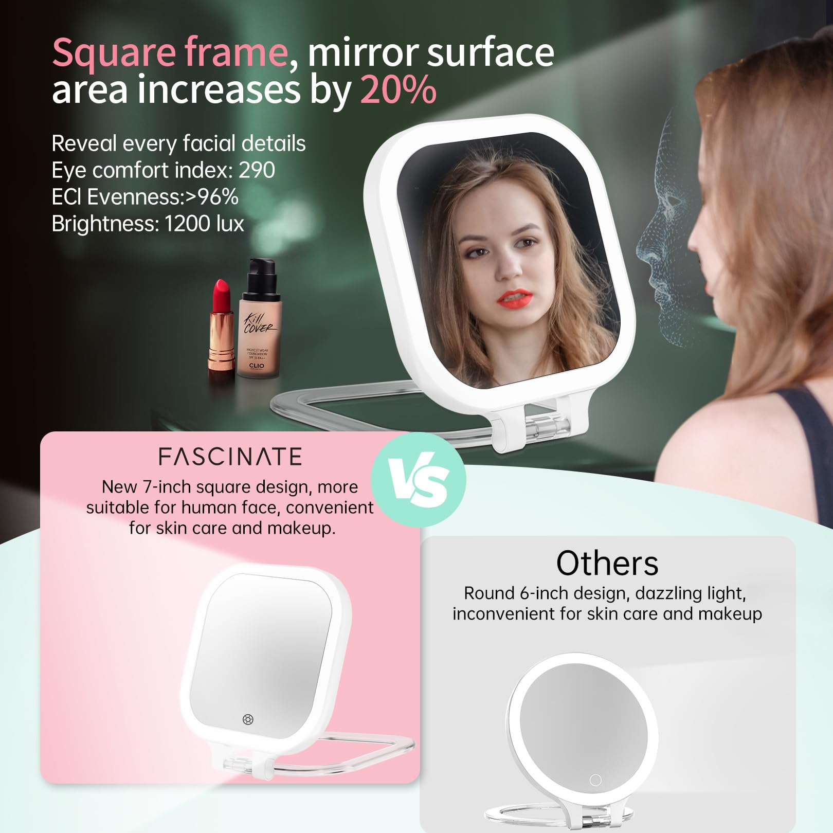 FASCINATE Espejo doble rostro con 1X y 30X para ver detalles finos