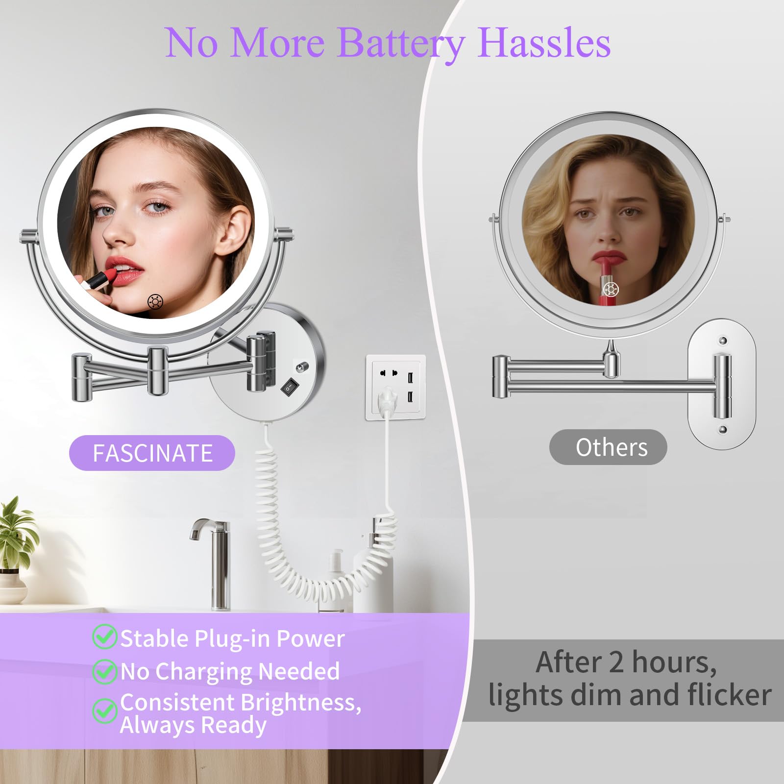 FASCINATE dimmable brightness for tailored makeup sessions
