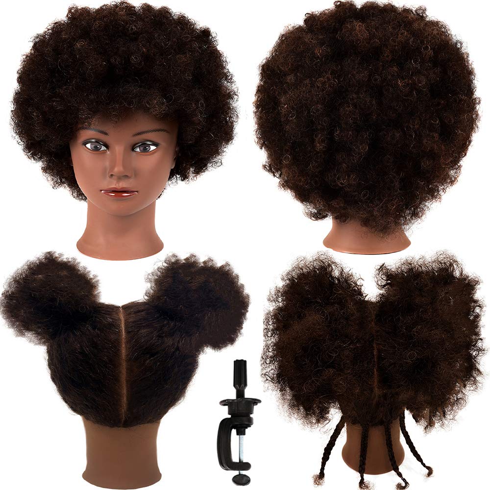 FASHION COLOR CARE: cabeza de maniquí afro con cabello humano para prácticas de peinado