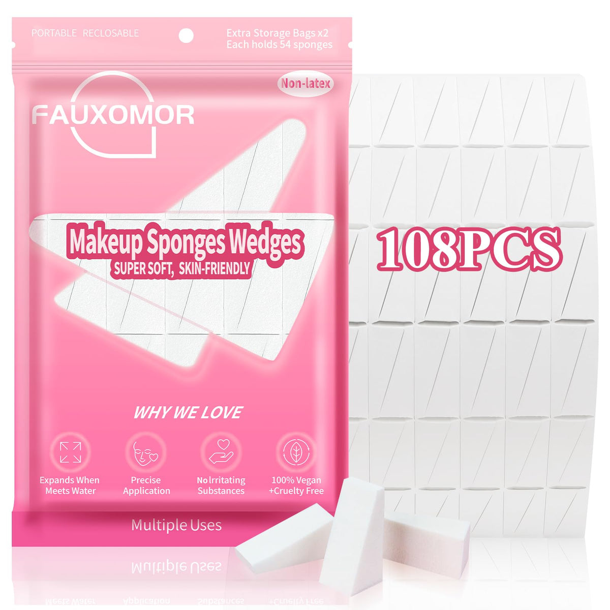 Fauxomor esponja maquillaje triangulo, aplicación uniforme y suave para rostro.