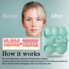 Favolosa rodillo con doble cabeza W y V, masaje suave para contorno facial