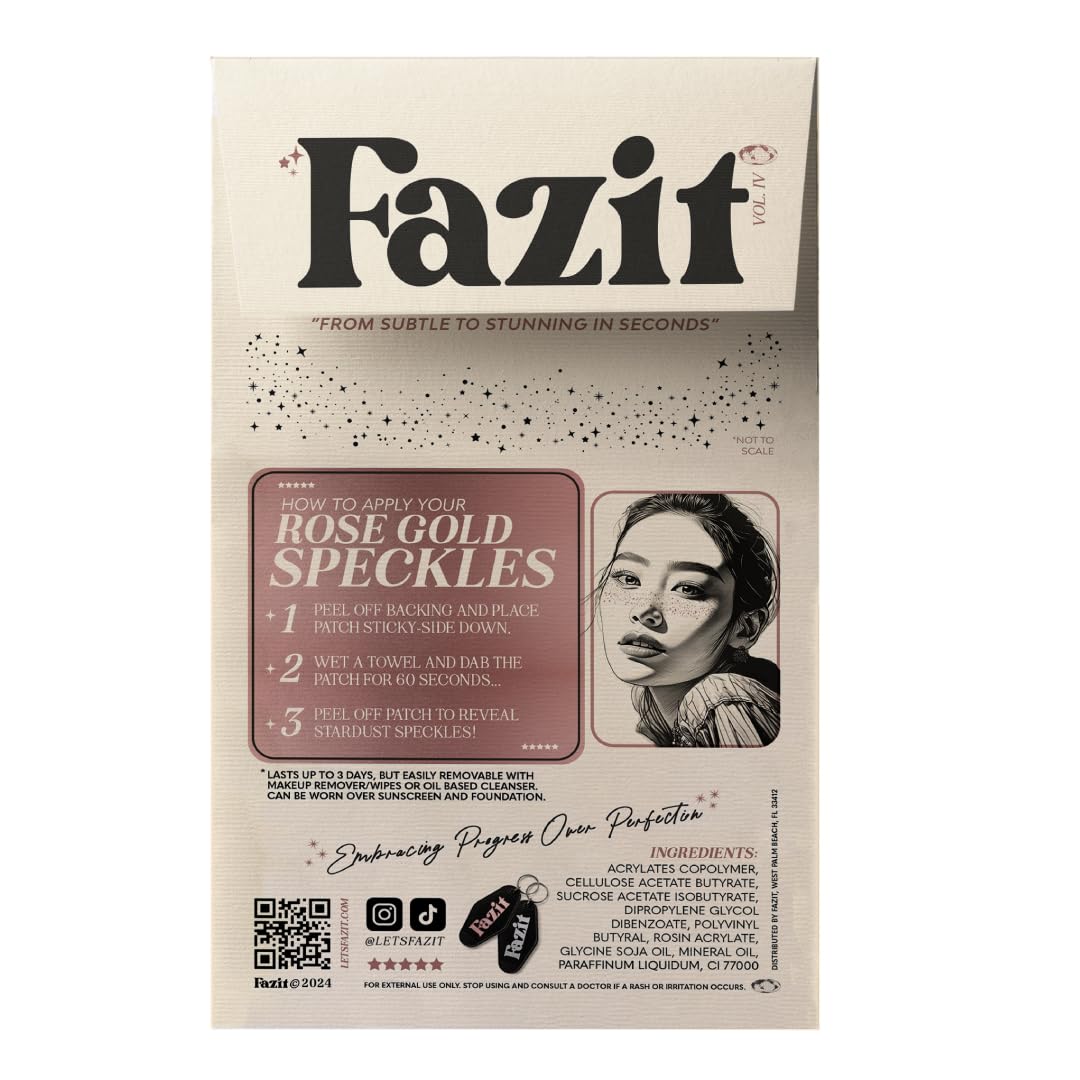 Parche Fazit destellos oro-rosa ideal para looks festivos y maquillaje brillante.