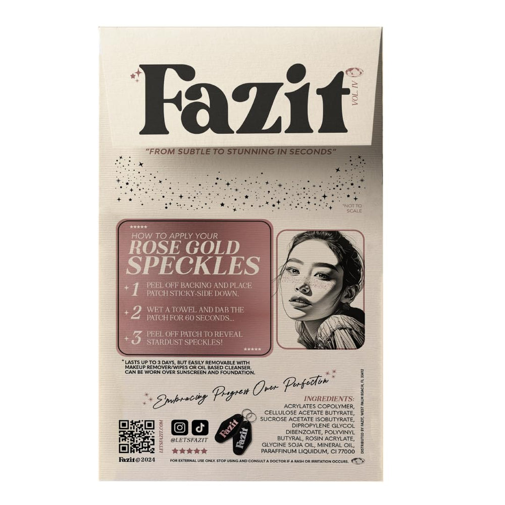 Parche Fazit destellos oro-rosa ideal para looks festivos y maquillaje brillante.