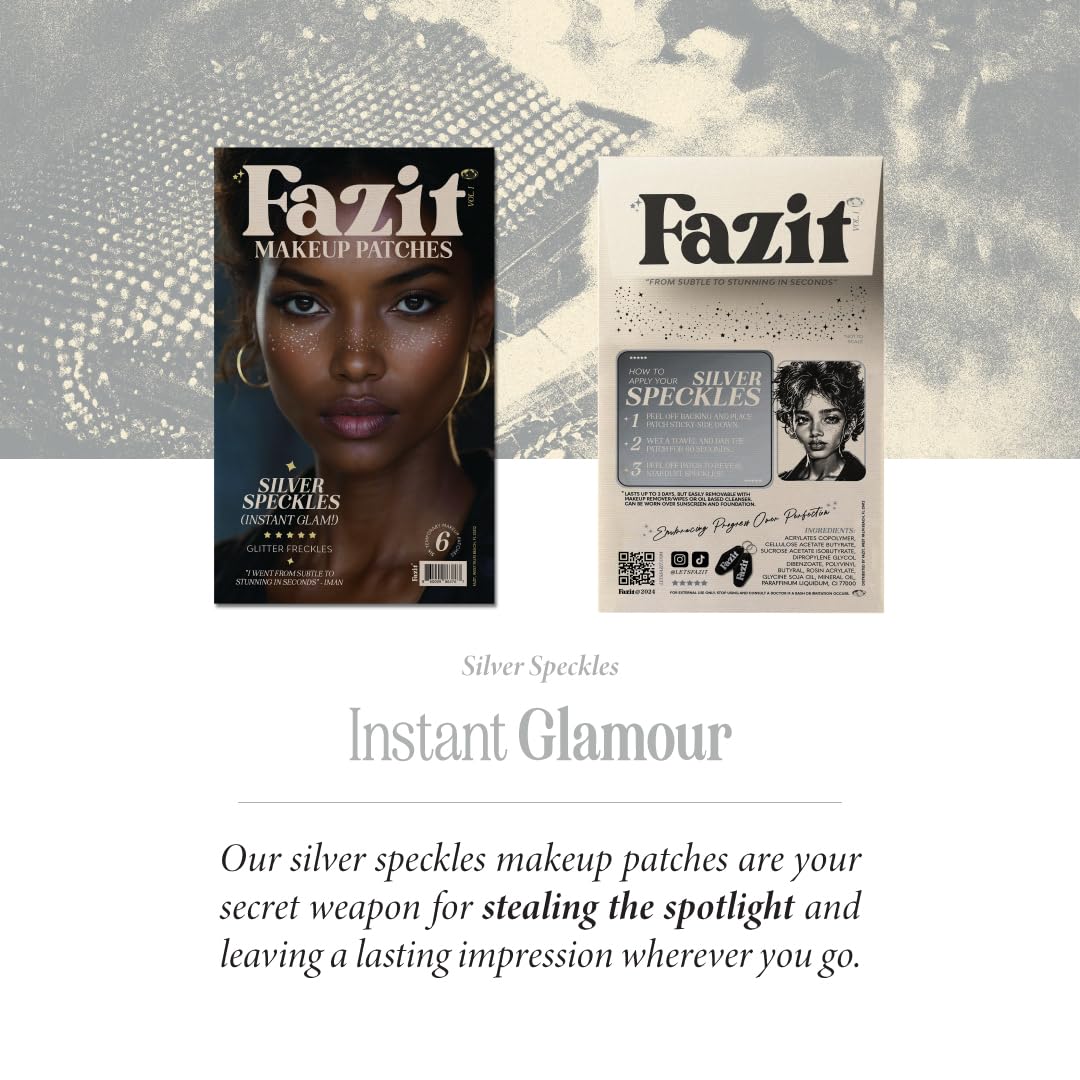 Parche Fazit con destellos plateados para maquillaje festivo y resplandor.