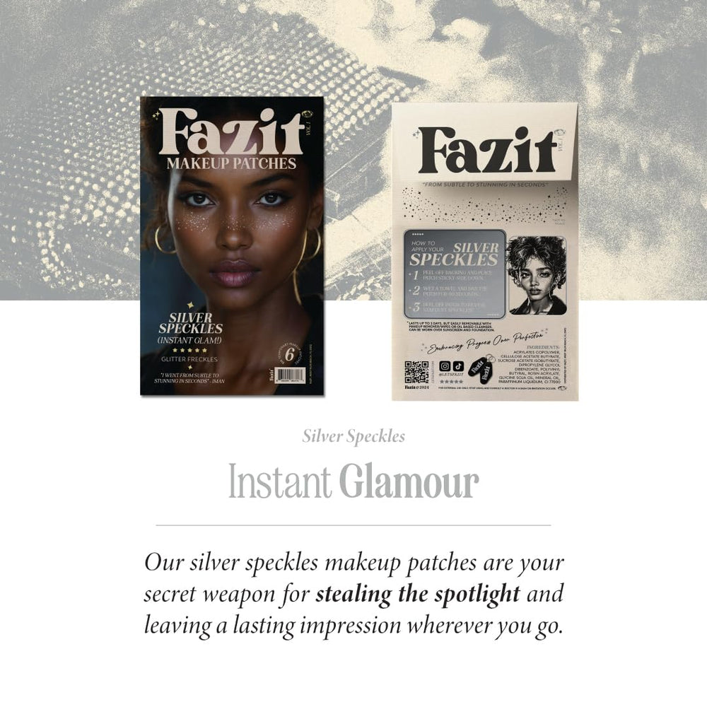 Parche Fazit con destellos plateados para maquillaje festivo y resplandor.