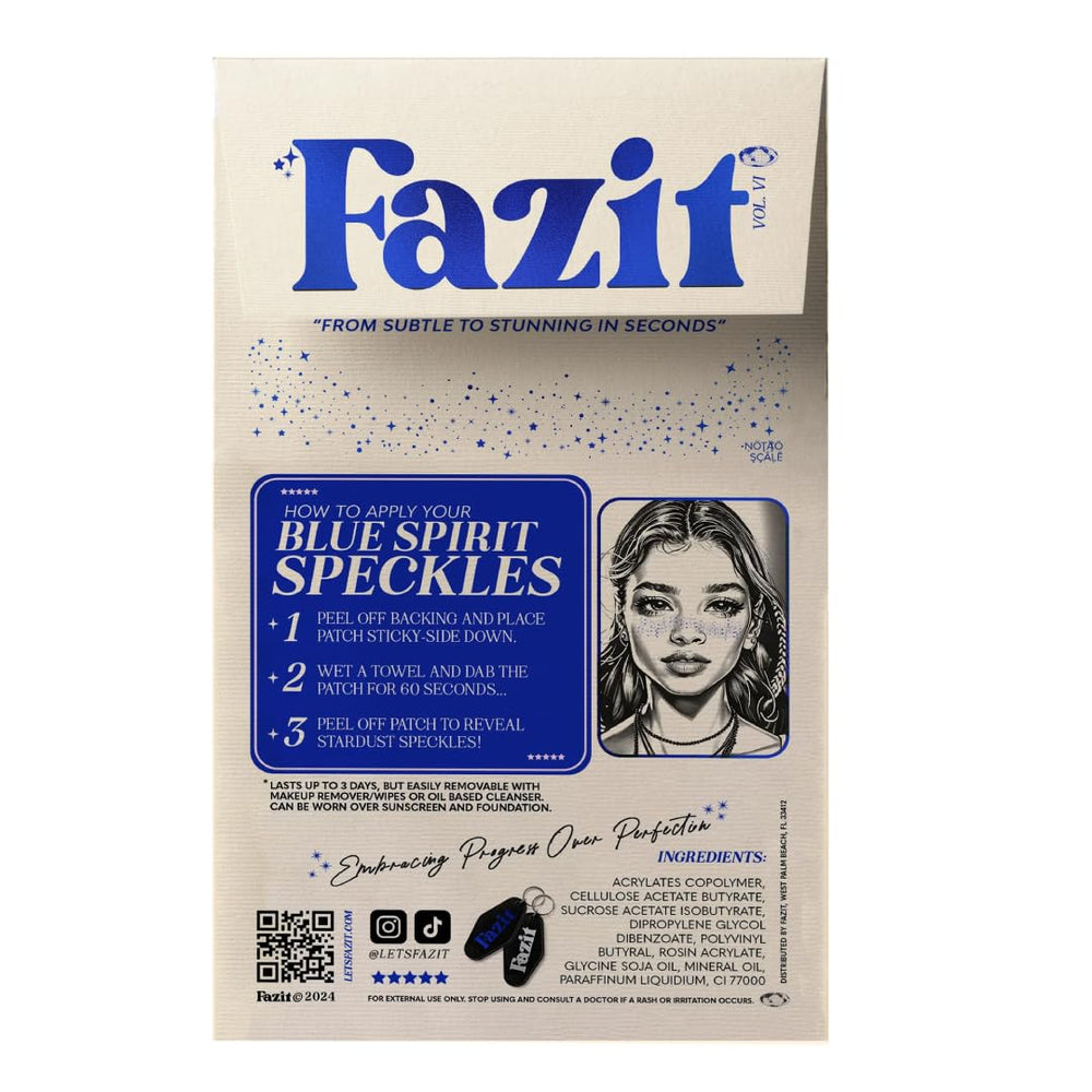 Parche Fazit de destellos azules, ideal para realzar el maquillaje.