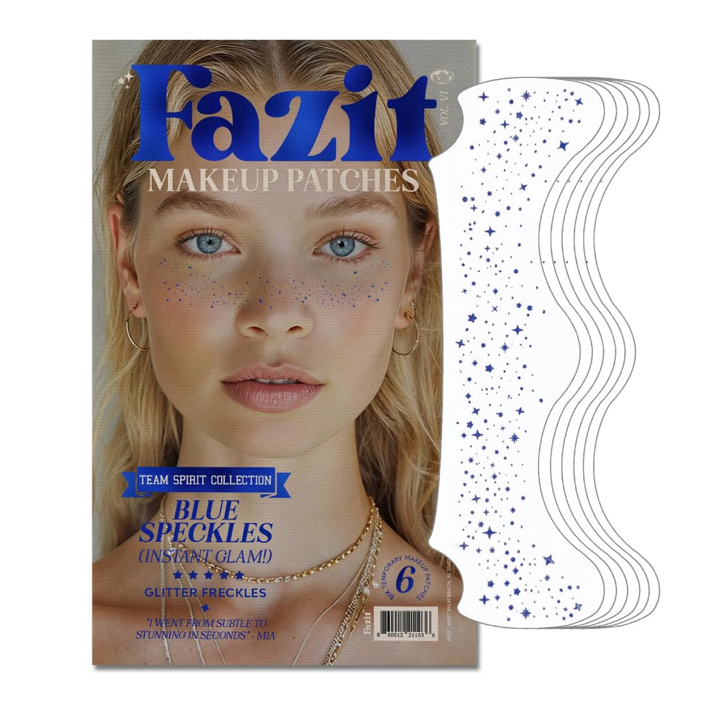 Parche Fazit con puntos azules brillantes para un look divertido.