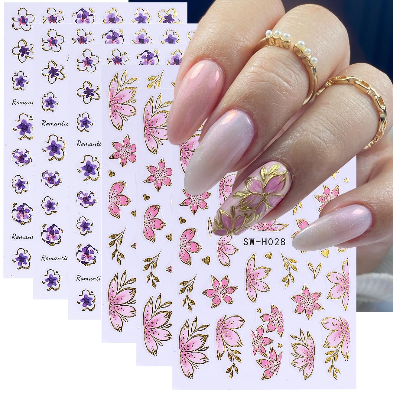 Adhesivos FBABFBUO de borde dorado para uñas con estilo elegante