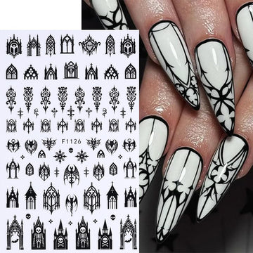 FBABFBUO calcomanias uñas Halloween 3D de calaveras para detalles impactantes.