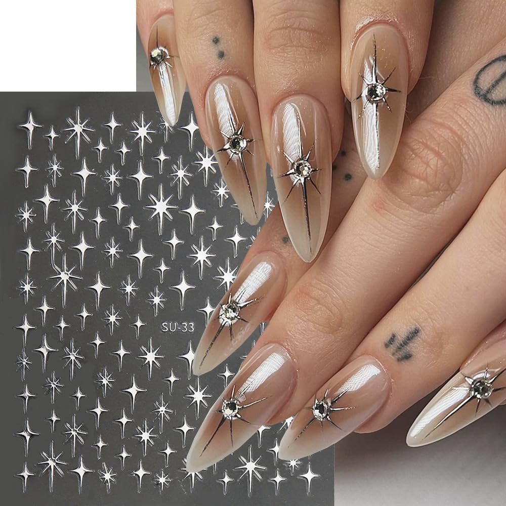 FBABFBUO diseños uñas estrellas dorado brillo para estilo retro
