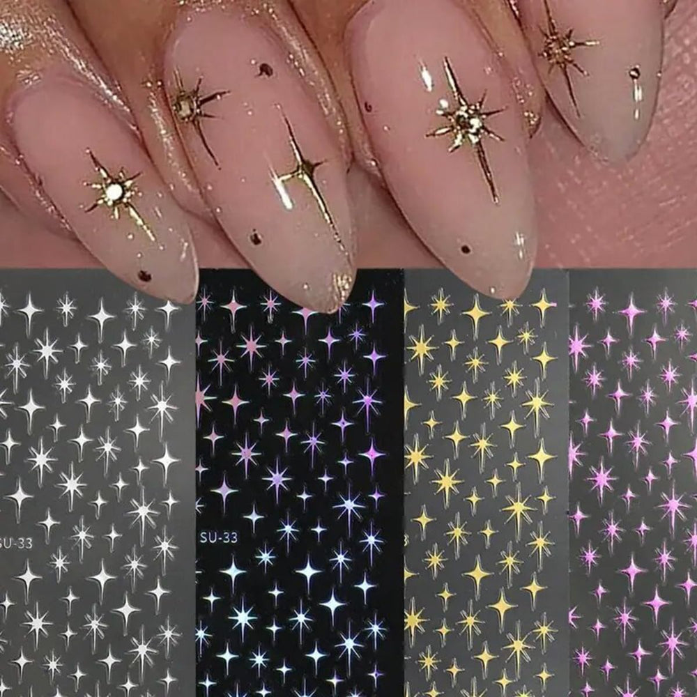 FBABFBUO estrellas uñas 3D doradas para acabado deslumbrante en manicuras