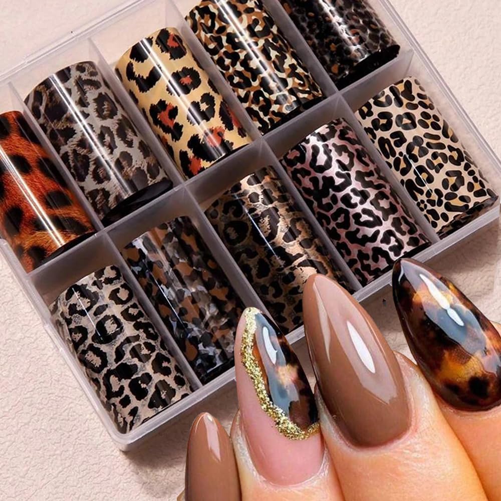 FBABFBUO foil uñas leopardo para un acabado elegante y duradero en uñas naturales o artificiales.