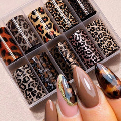 FBABFBUO foil uñas leopardo para un acabado elegante y duradero en uñas naturales o artificiales.
