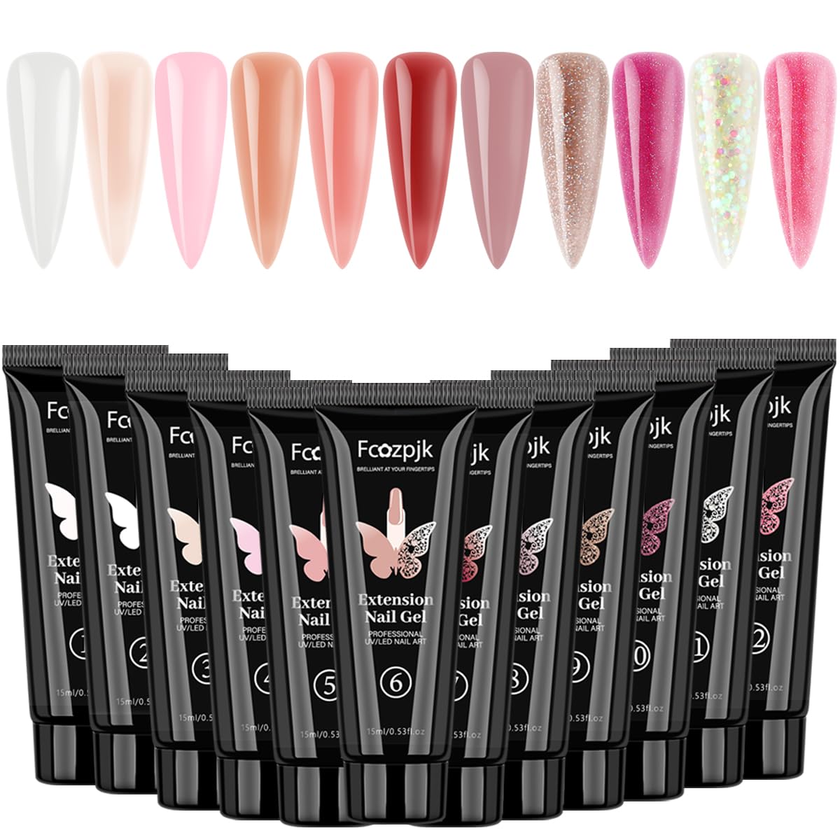 Fcozpjk 12-color poly gel kit with clear gel for versatile extensions