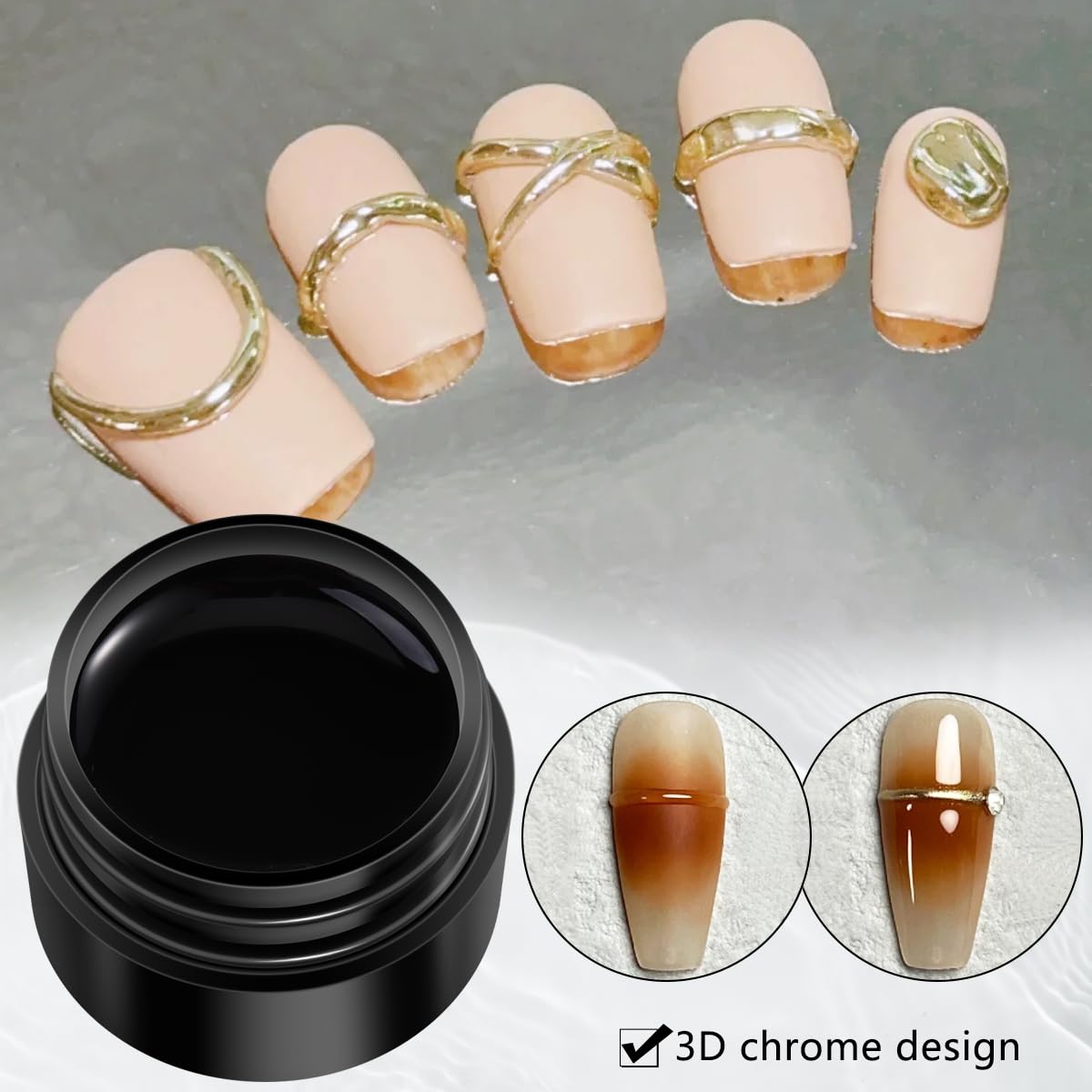 Arte de uñas 3D con gel y posibles gemas.