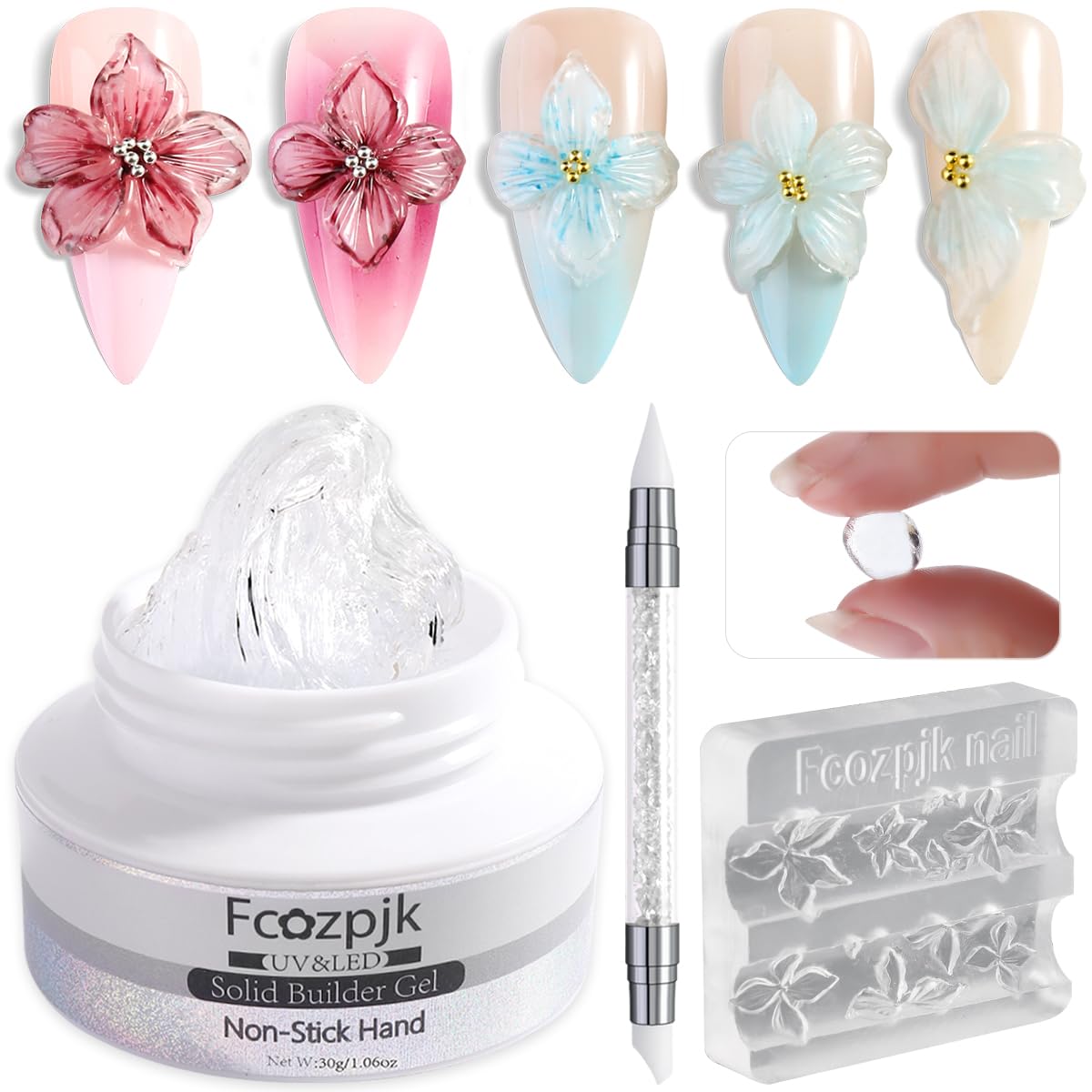 Fcozpjk gel builder claro en botella, ideal para construcción de uñas duraderas.