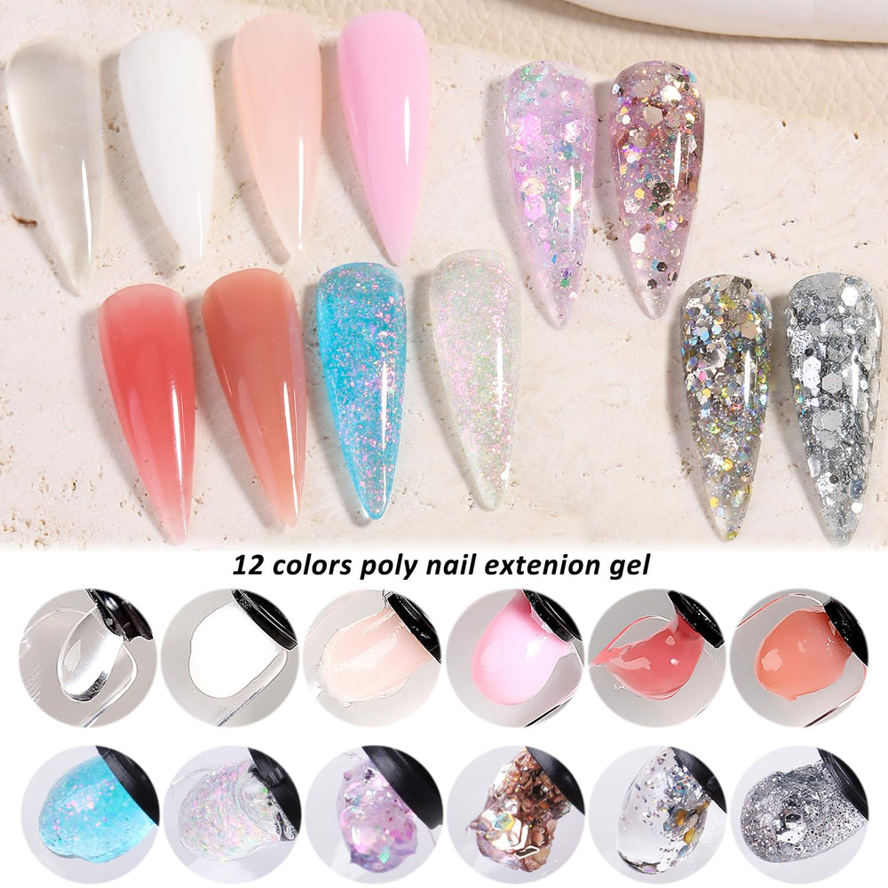 Gel poligel con brillos de Fcozpjk para acabado vistoso