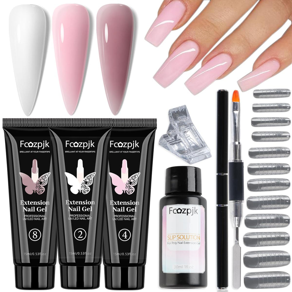 Kit Fcozpjk gel poly blanco para extensiones con acabado suave.