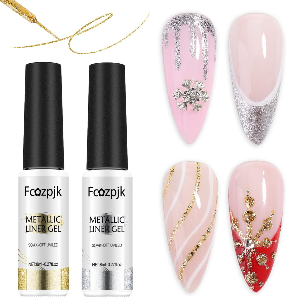 Fcozpjk gel liner plata con brillo para delinear uñas con acabado glamoroso