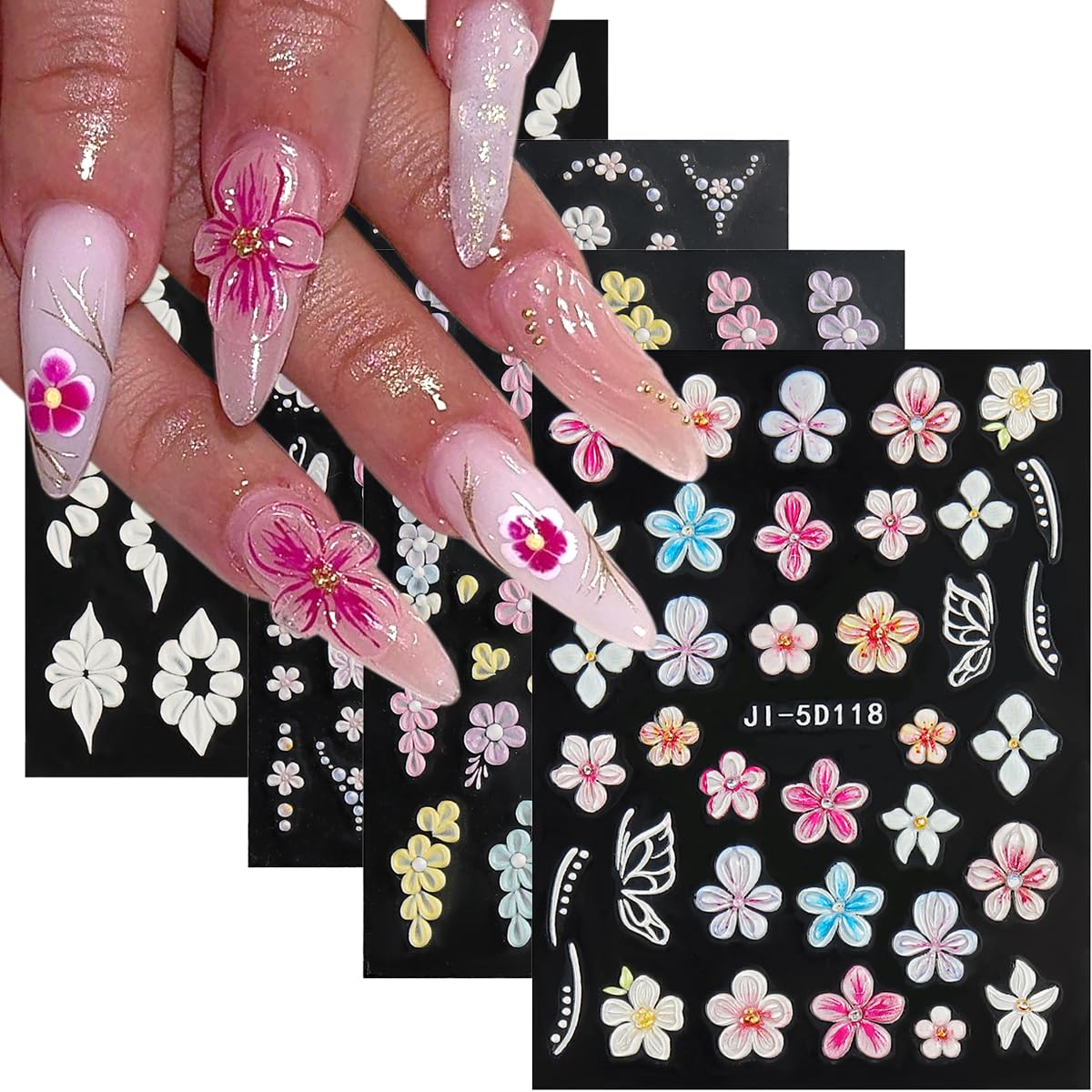 Pegatinas Fcozpjk: flores 4 hojas para uñas, decoración rápida y duradera.