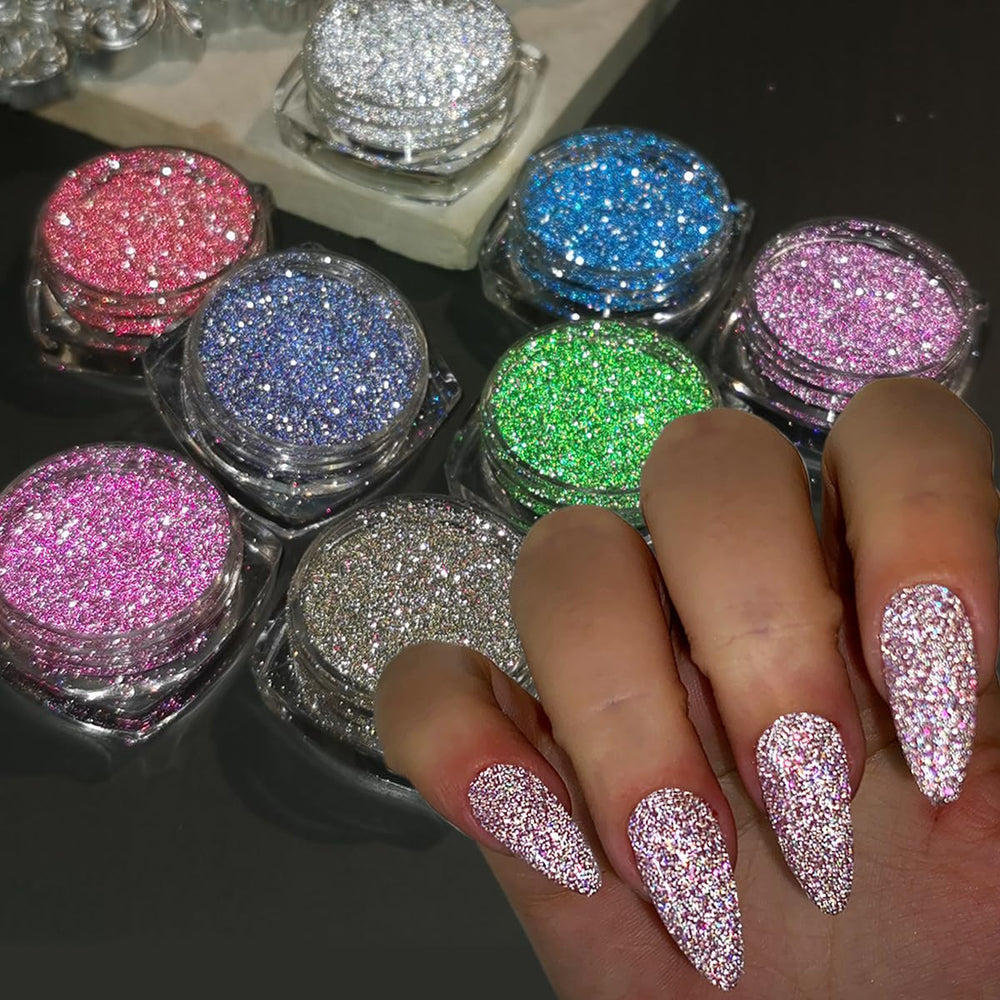 Fcozpjk polvo brillo diamante plata, ideal para uñas con destellos reflectantes.