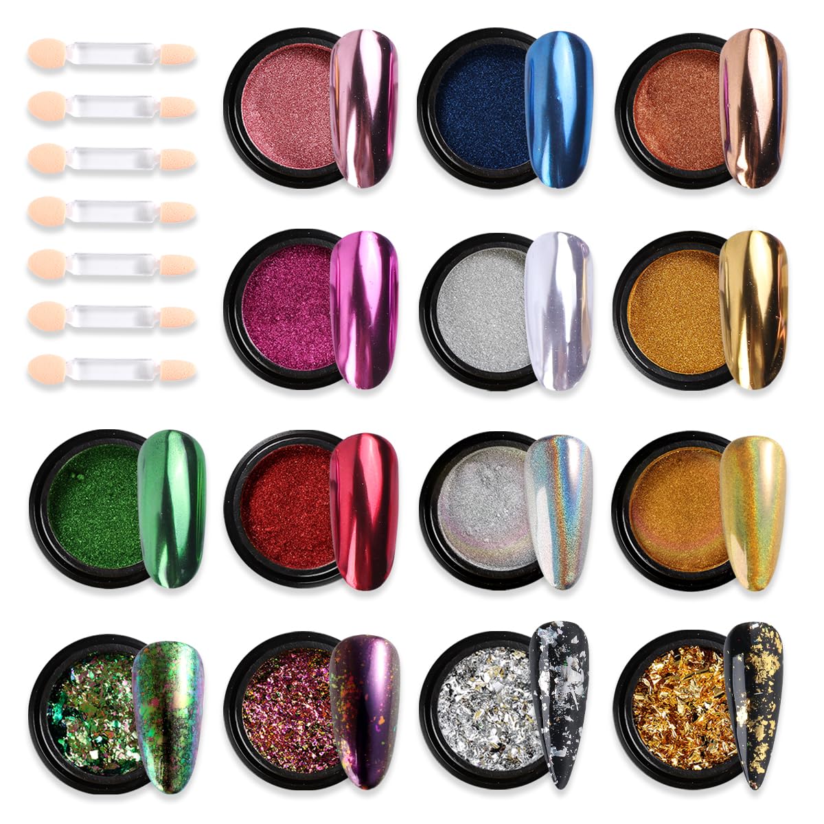 Fcozpjk polvos cromados, set de 14 colores, acabado espejo para uñas brillantes.