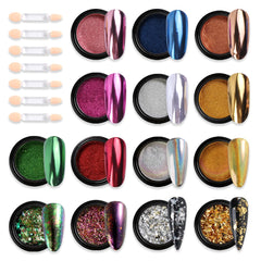 Fcozpjk polvos cromados, set de 14 colores, acabado espejo para uñas brillantes.