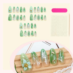 Uñas FDSQHSA verde con perlas y piedras para un look sofisticado