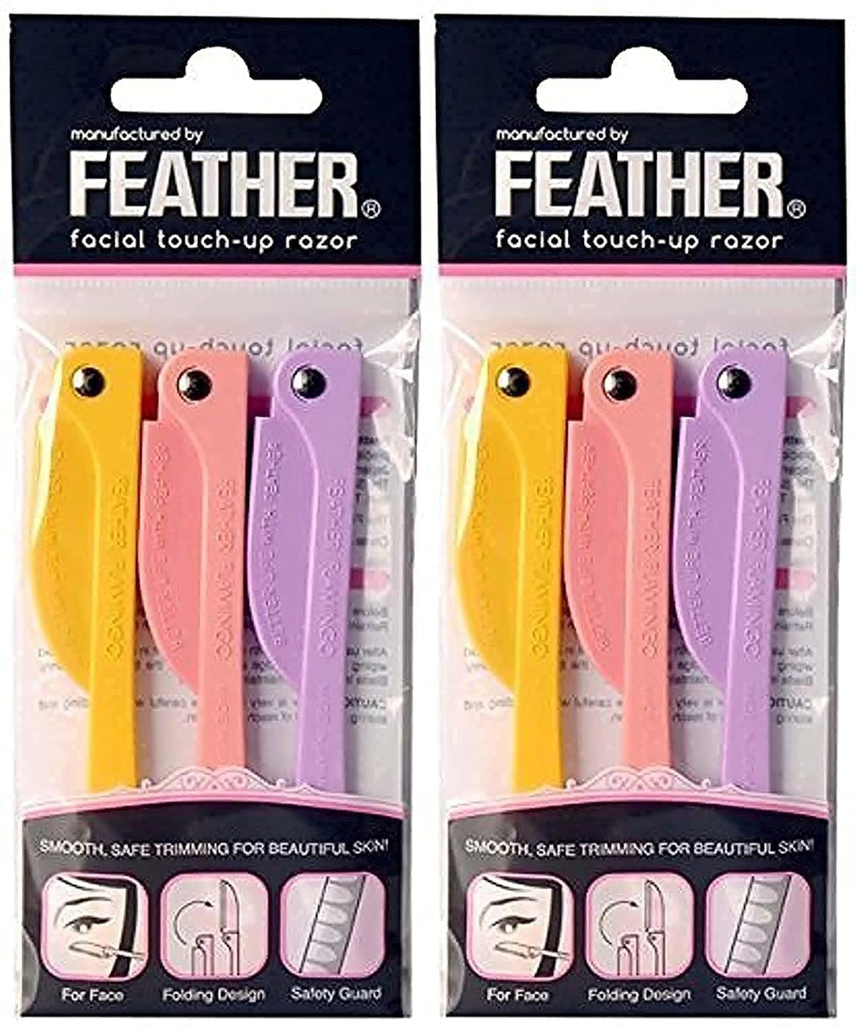 Feather Flamingos facial touch-up razor front view for precise eyebrow grooming