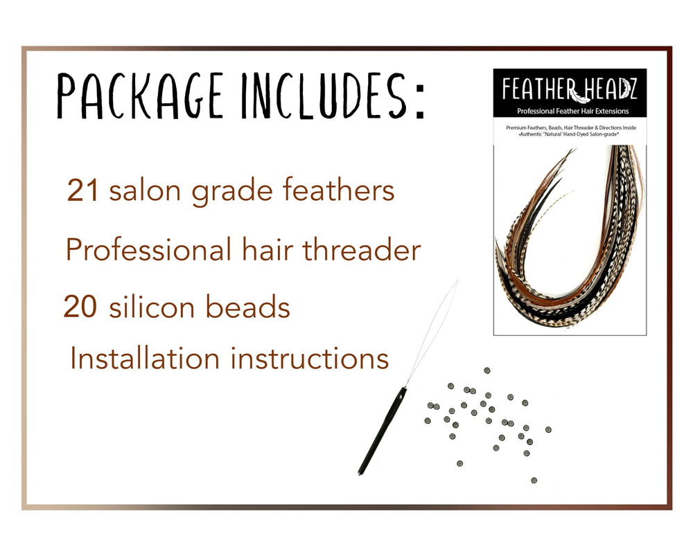 Kit DIY Feather Headz con 20 cuentas de microenlace para fijarlas con facilidad.