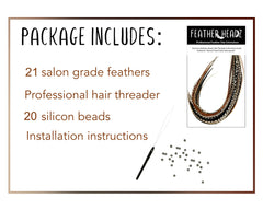 Kit DIY Feather Headz con 20 cuentas de microenlace para fijarlas con facilidad.