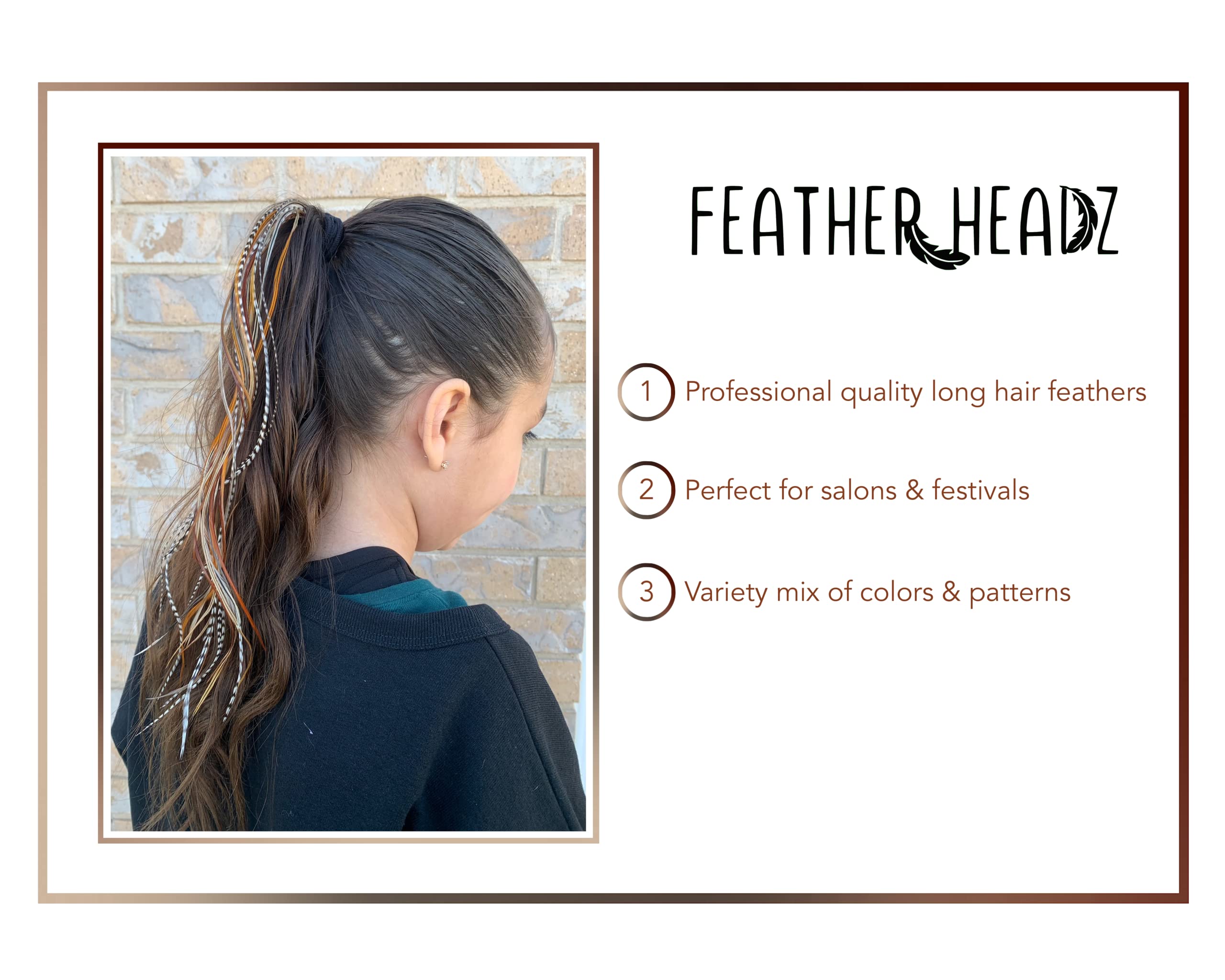 Plumas reales de gallo de Feather Headz para un brillo auténtico.