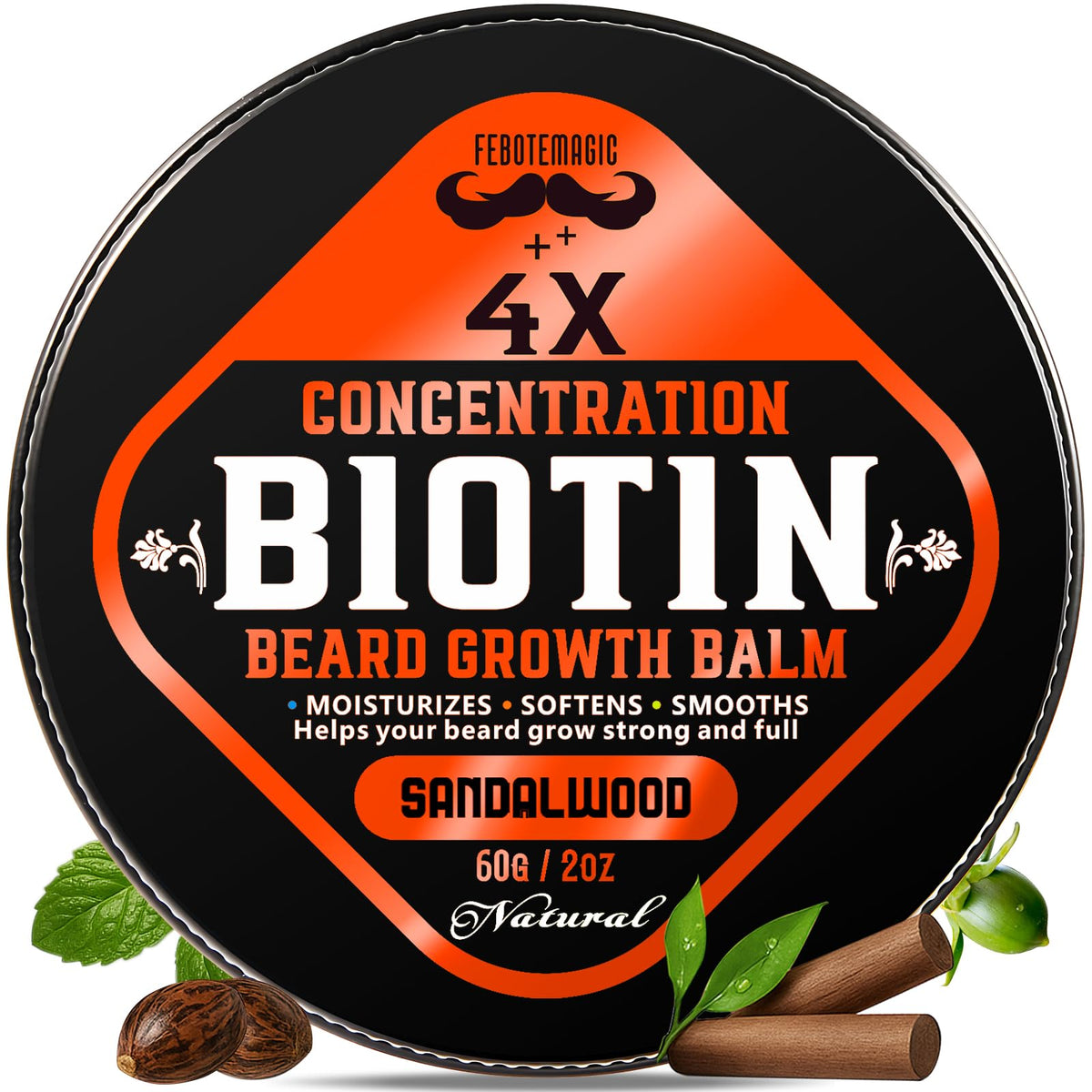 FEBOTE Biotina para barba en envase compacto, ideal para uso diario.
