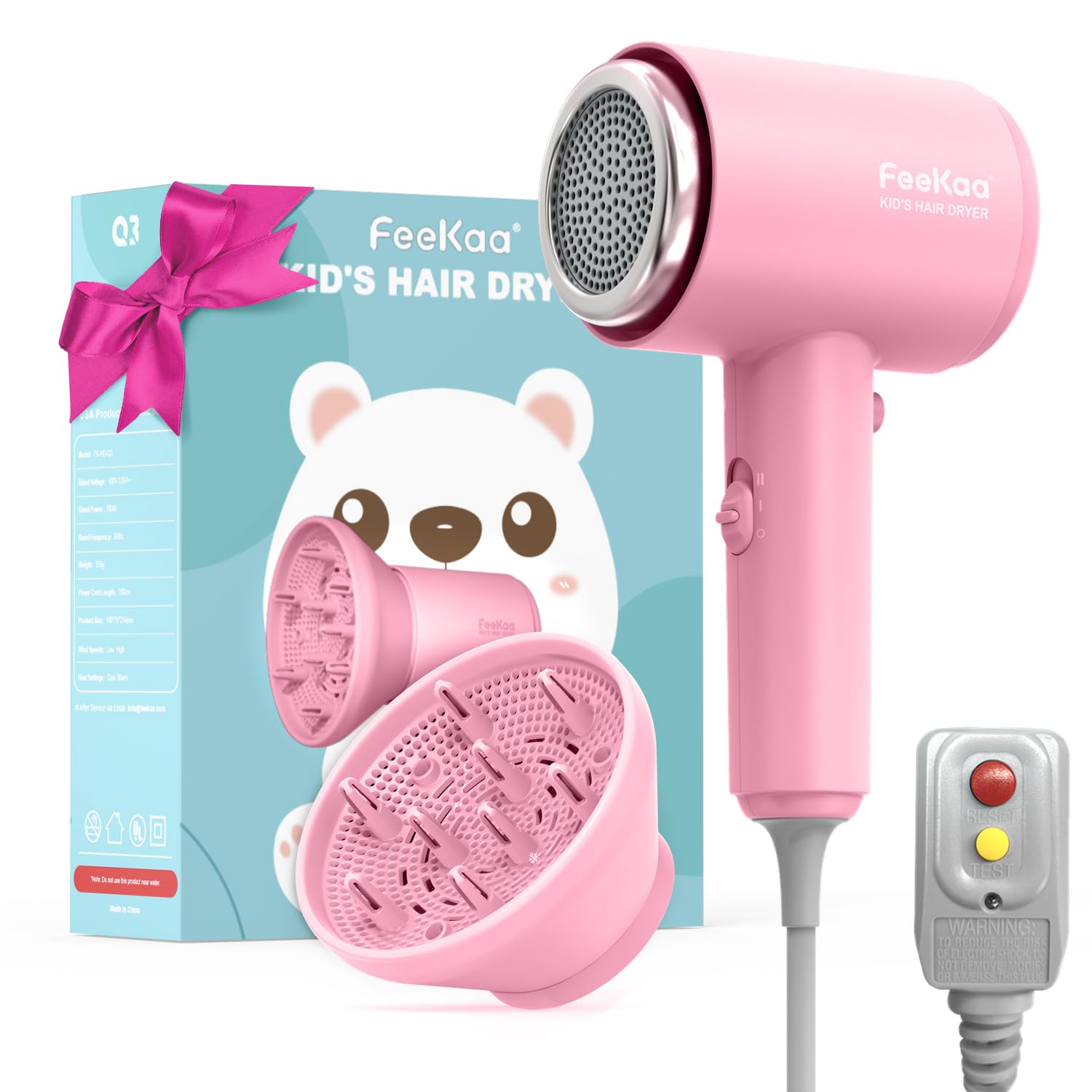 Feekaa secador infantil mini rosa, ligero y práctico para viajes.