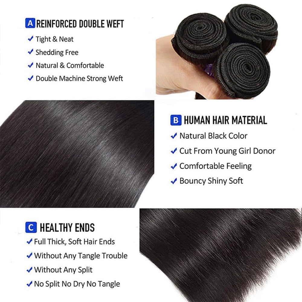Feibin straight hair bundles 18-inch long, silky finish for elegant styles.