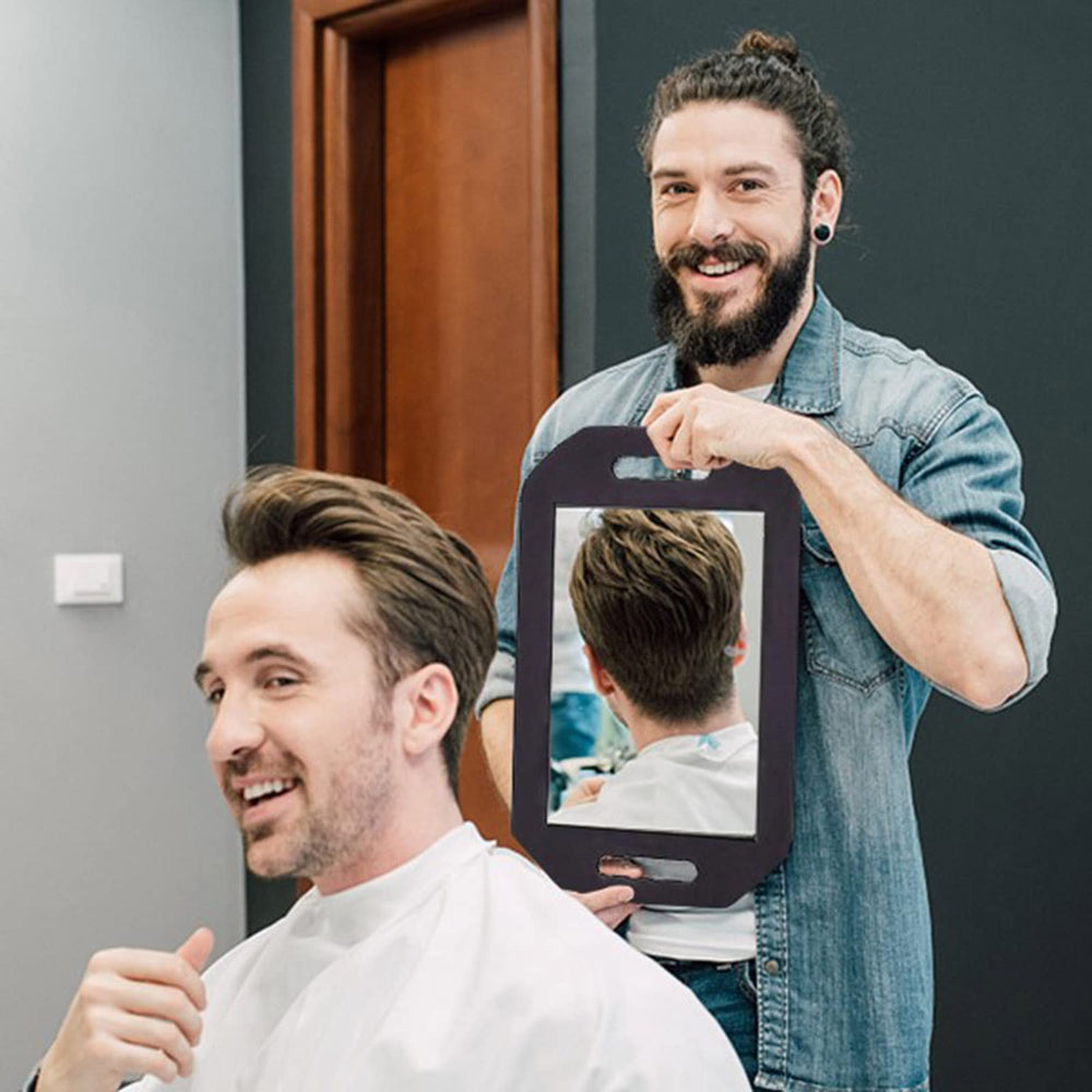 Feisate Espejo Barbero Cuadrado Espuma: vista amplia para ver el peinado completo.