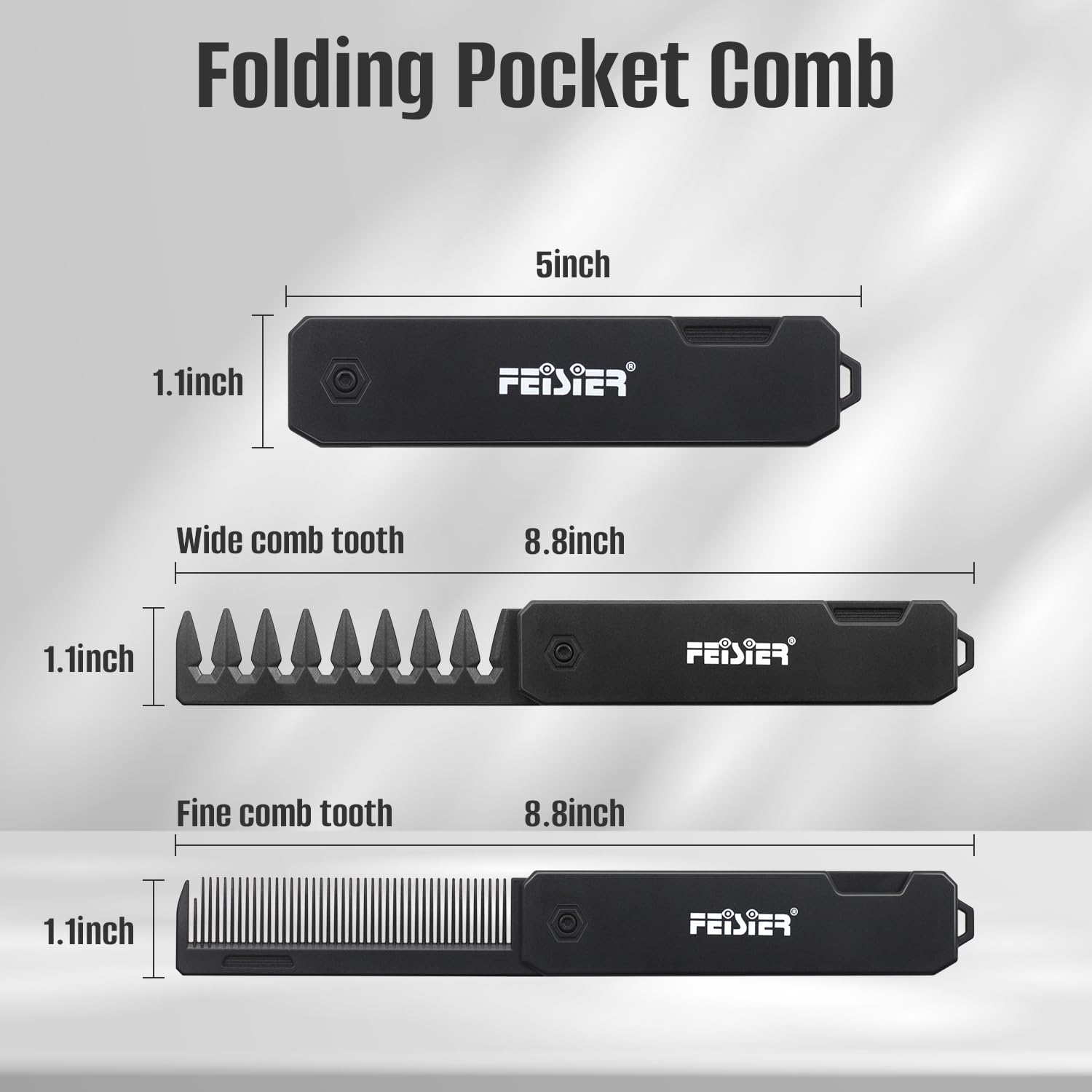 FEISIER peine plegable para viaje en bolsillo, listo para retoques rápidos.