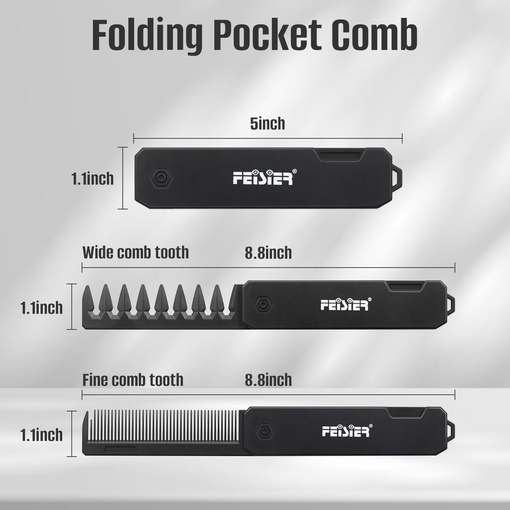 FEISIER peine plegable para viaje en bolsillo, listo para retoques rápidos.