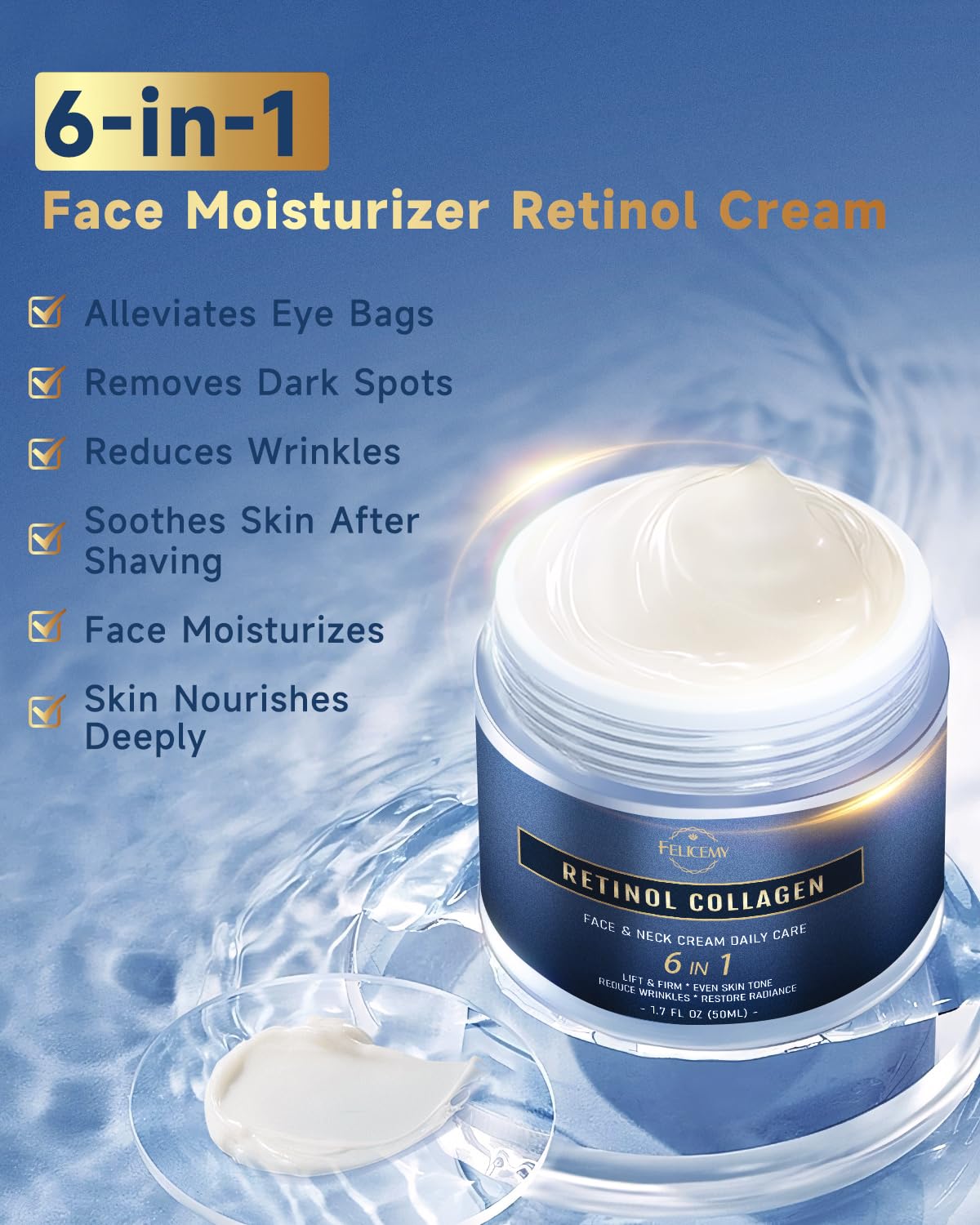 Felicemy retinol para hombres, textura ligera, suaviza líneas finas