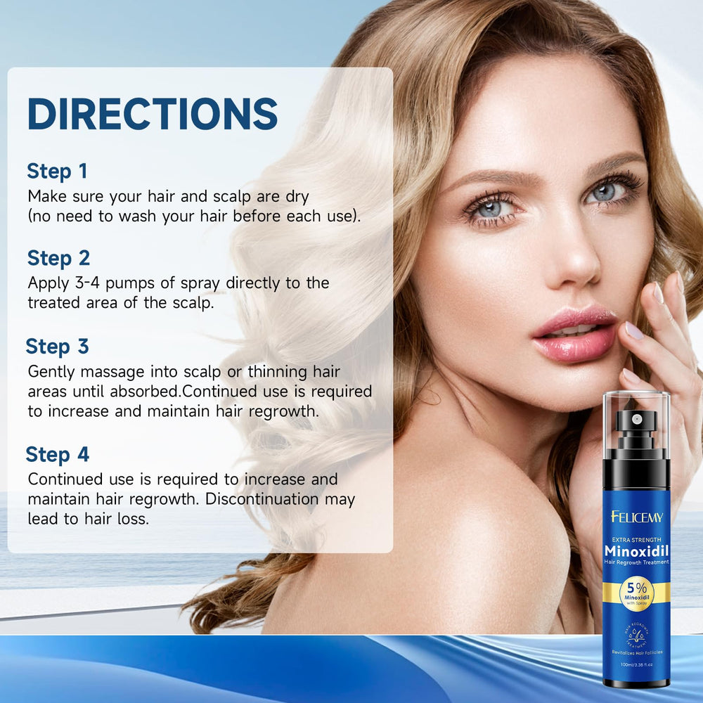 Cobertura uniforme del cuero cabelludo con el aerosol Felicemy Minoxidil.