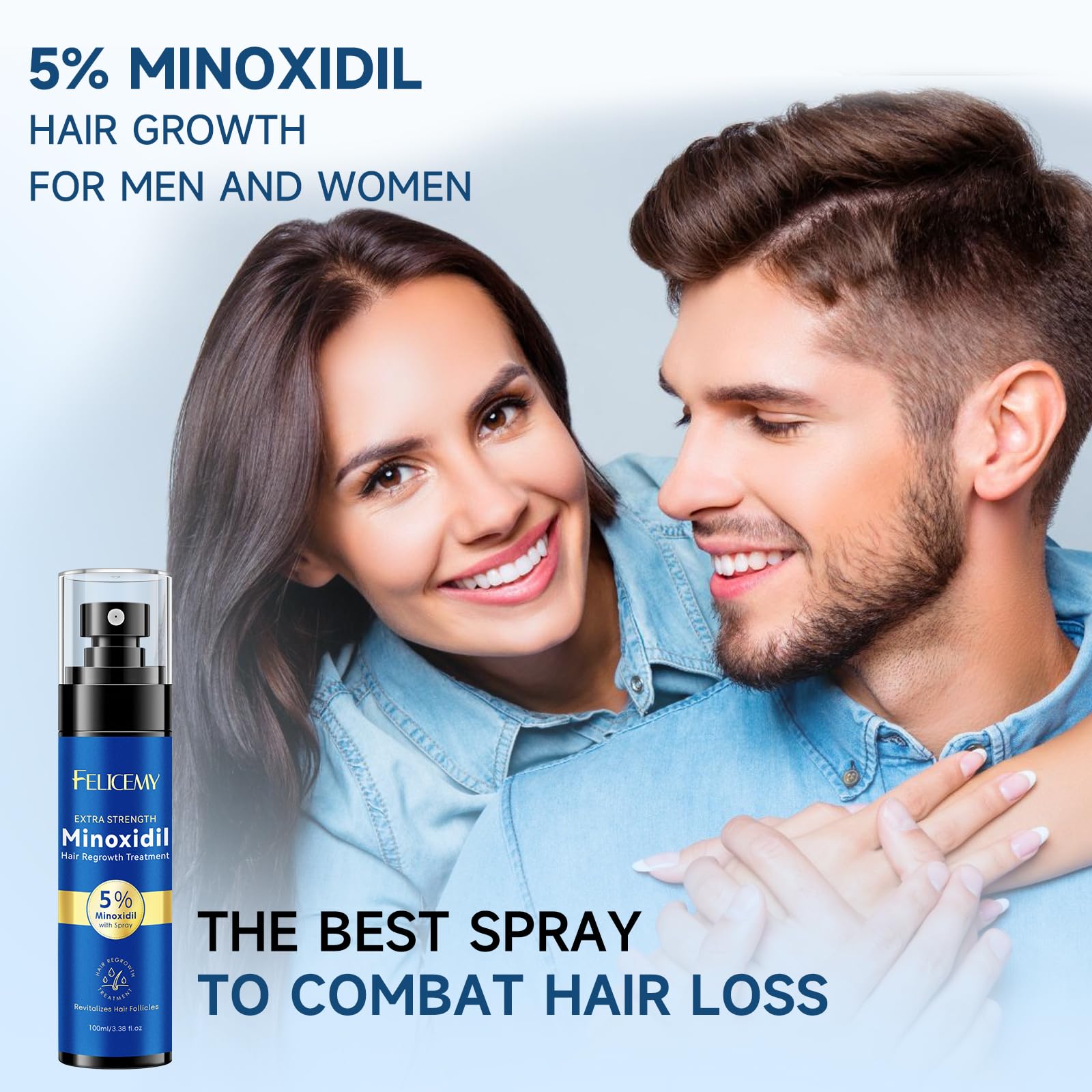 Uso diario dos veces con Felicemy Minoxidil para cabello saludable.