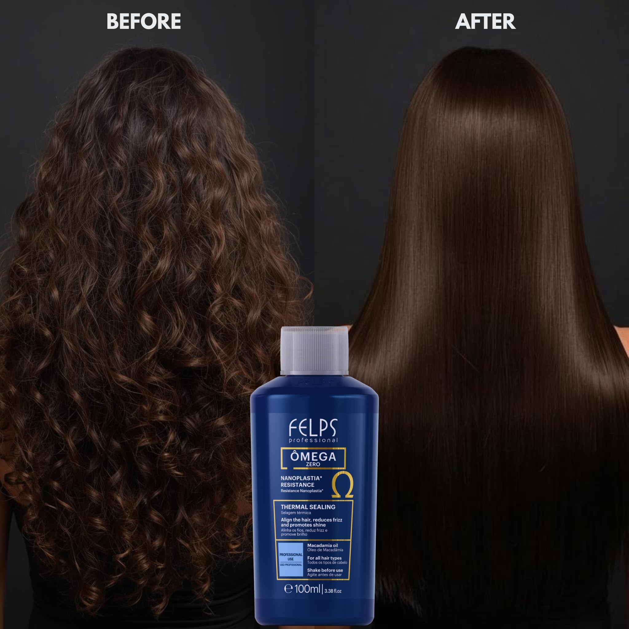 Aplicación de Omega Zero para reducir frizz y obtener cabello liso.