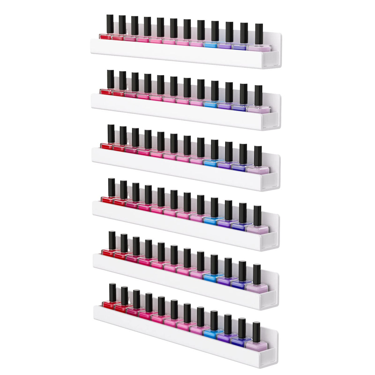 FEMELI estante para uñas, vista frontal, facilita ordenar esmaltes por color.