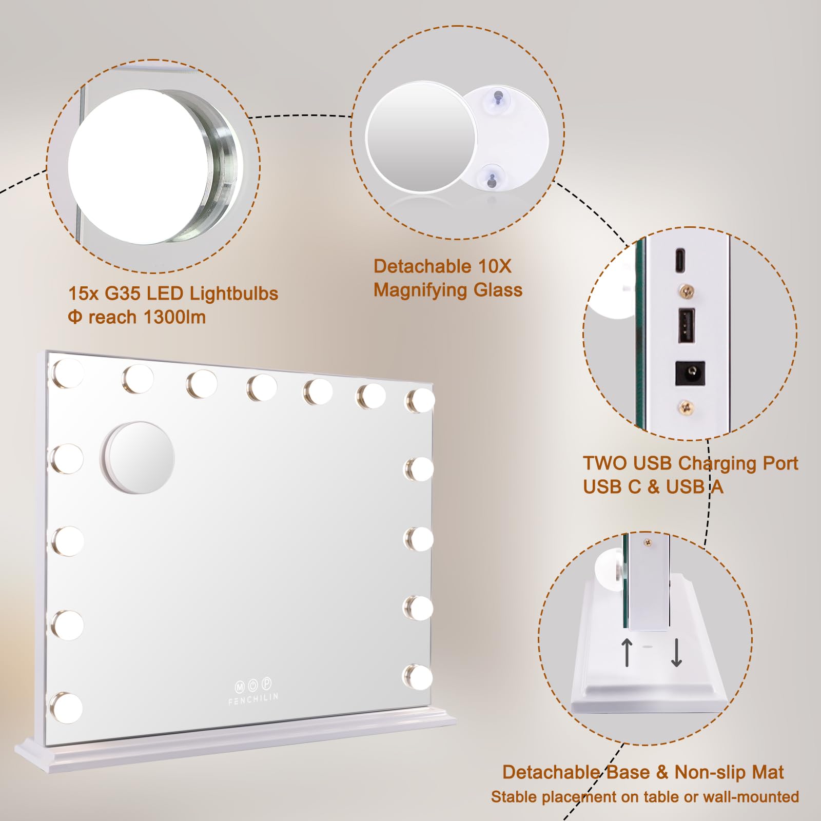 Fenchilin espejo para colgar en la pared, ahorro de espacio