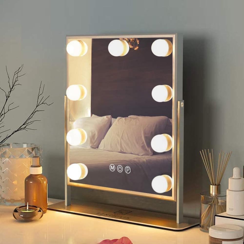 Fenchilín: espejo de vanidad con luz, ideal para maquillaje con iluminación suave.