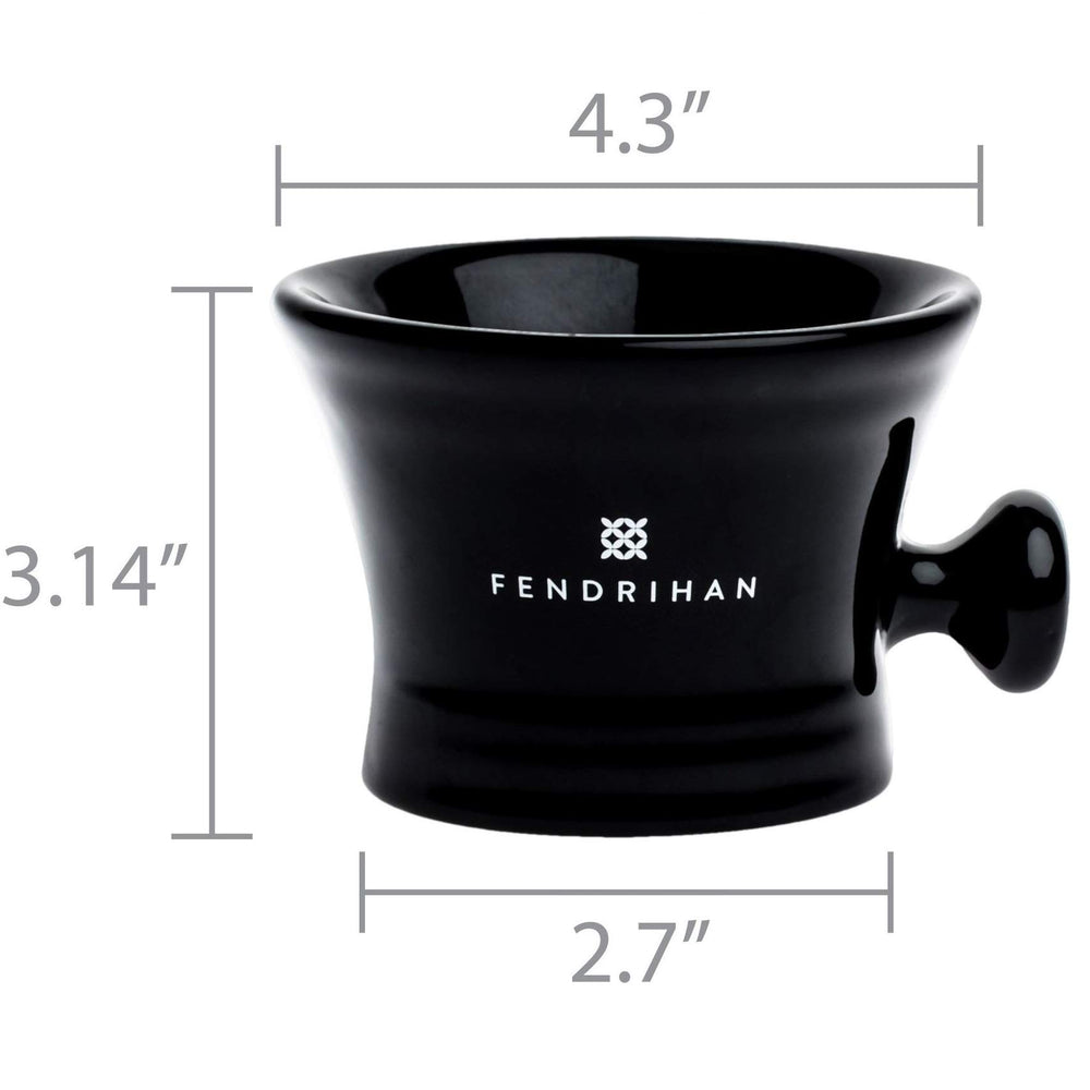 Taza Fendrihan Apothecary, vista lateral con mango, agarre seguro para afeitado controlado