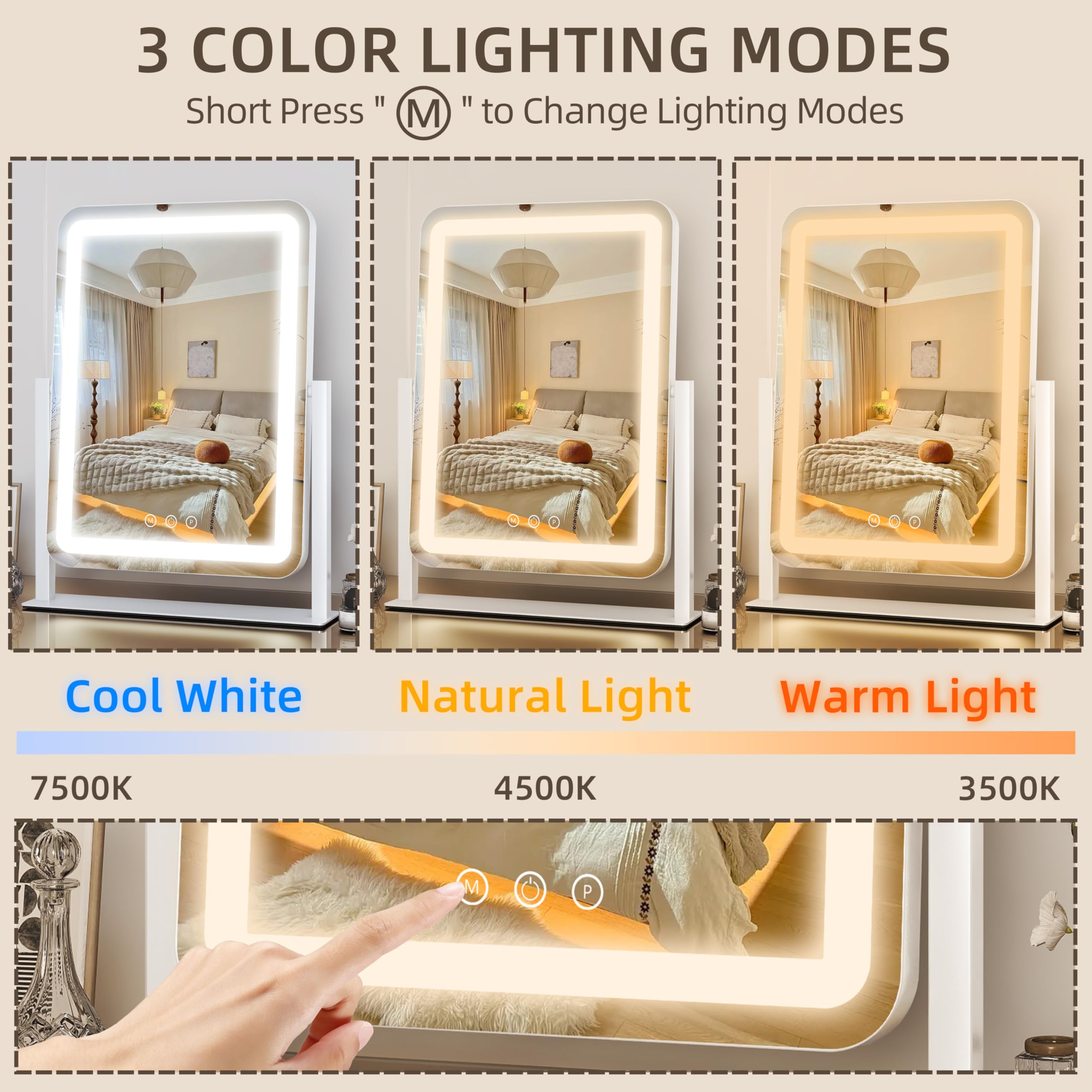 FENNIO Espejo con iluminación de 3 colores para crear diferentes ambientes
