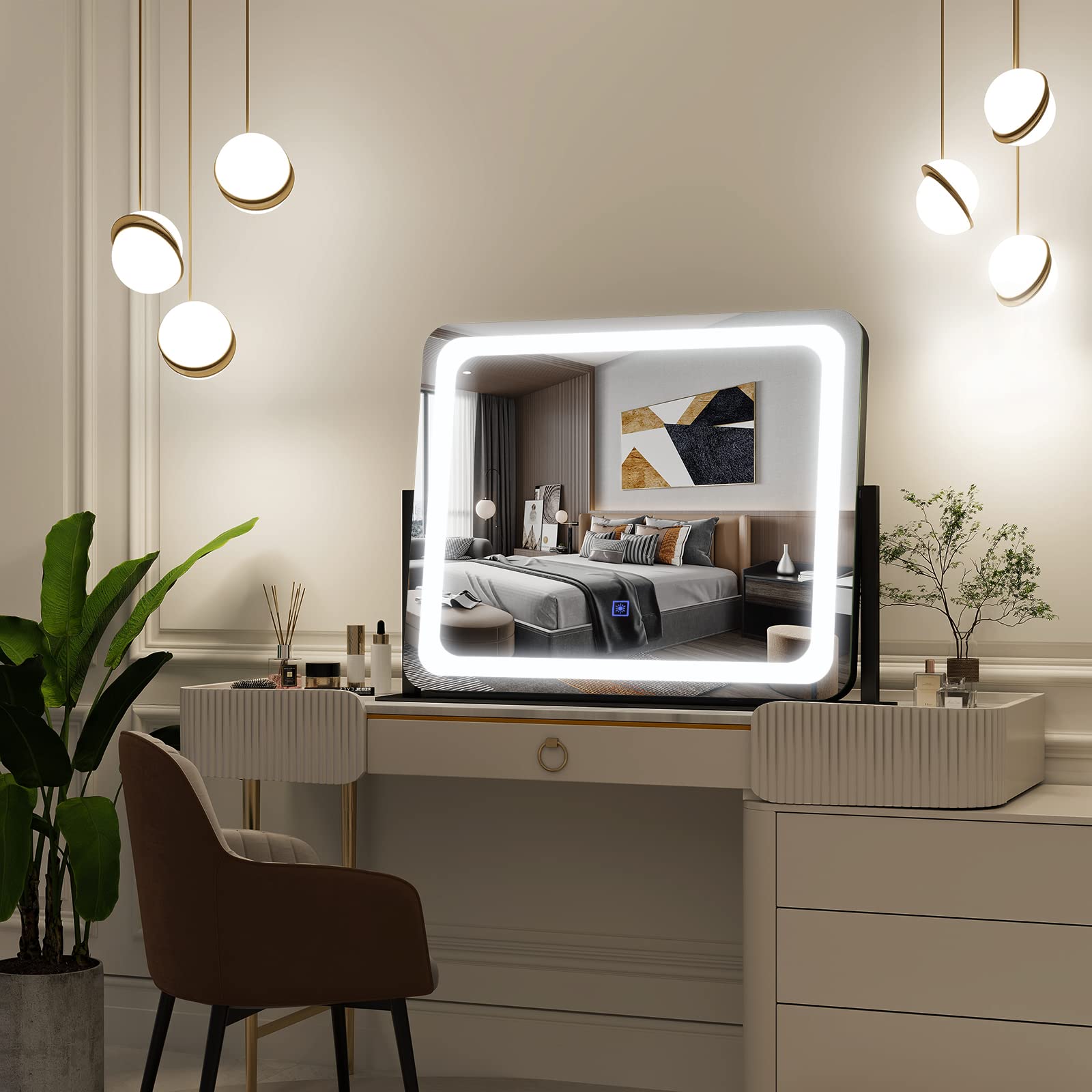 FENNIO Espejo de maquillaje con giro de 360 grados para ángulos perfectos.